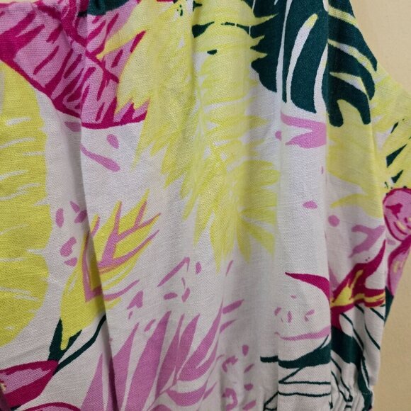 Nicole Miller Tropical Palm Leaf Linen Blend Wide Leg Jumpsuit Pockets Size L - Picture 4 of 7